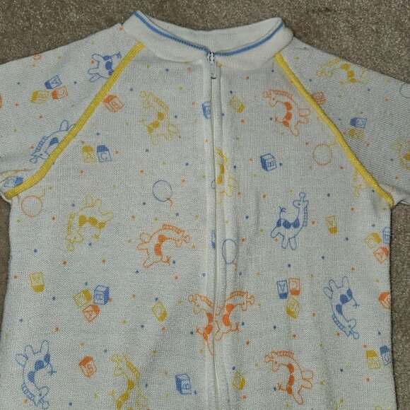 VTG Carter's Footie Sleeper Pajamas Baby 18 Months Blue Orange Giraffe Blocks - Picture 2 of 8